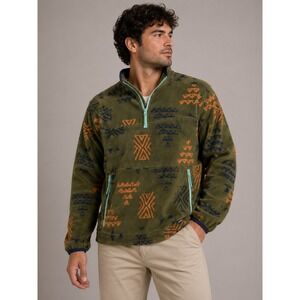 Chubbies Fleece Pullover Aztec Print Quarter Zip Pockets Olive Green‎ Size M |O1